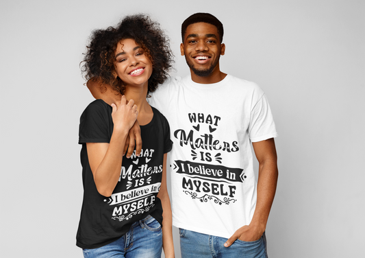 Adult Unisex Believe in Yourself Affirmation Short Sleeve Tee, Black Excellence Outfit, Feel Good Fashion,  Self Love Clothing, Motivational Gifts, BHM Gifts